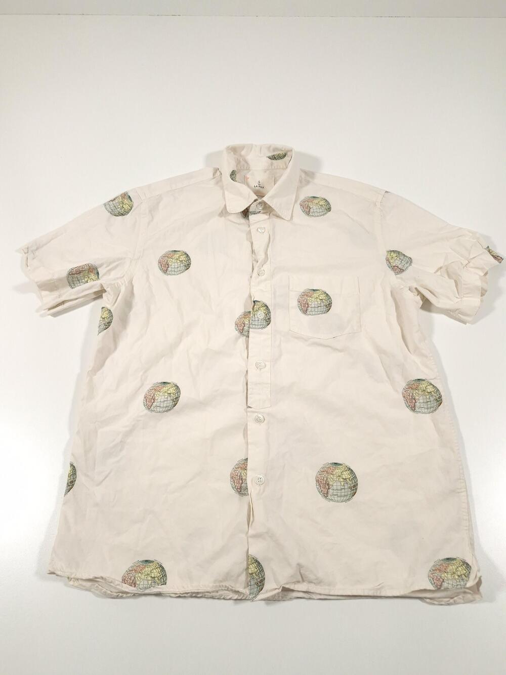 La Paz Shirt Mens M White World Map Graphic Short Sleeve Button Up Cotton